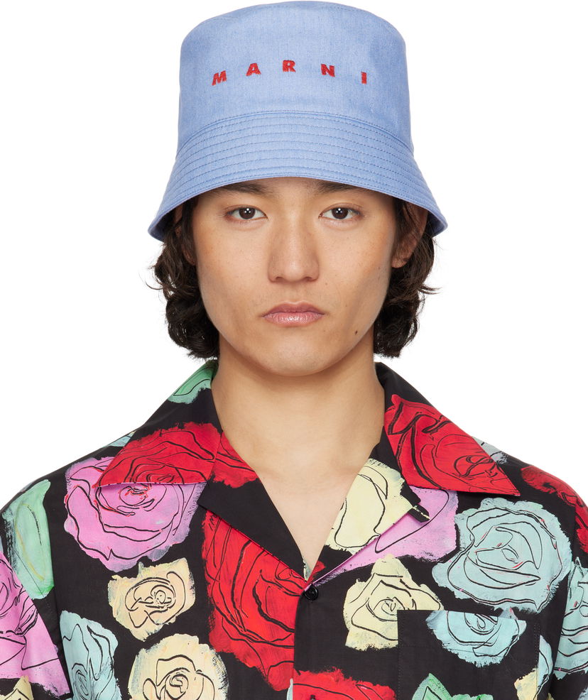 Hatt Marni Marni Embroidered Logo Denim Bucket Hat Blå | CLZC0110S0 UTC476