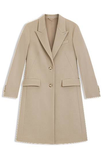 Rockar BOSS Wool Coat with Peak Lapels Beige | 50548371