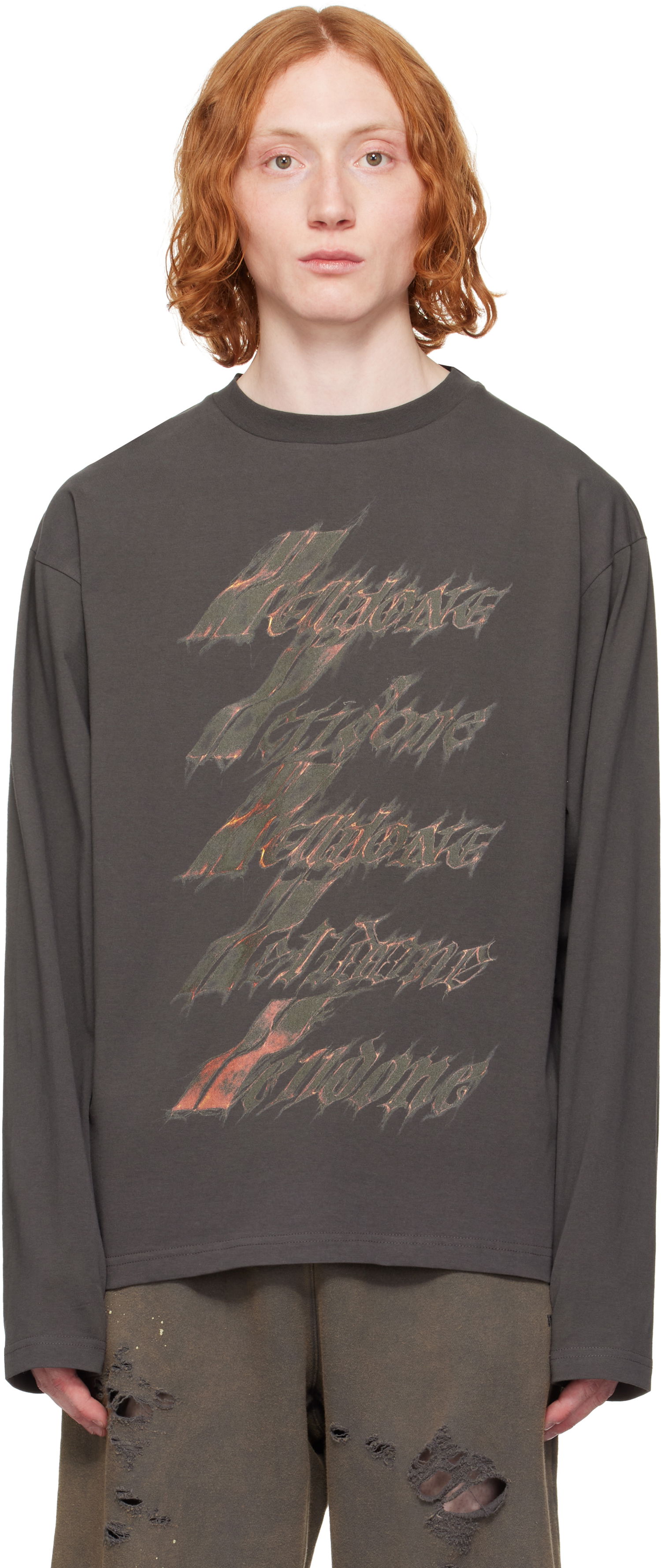 T-shirt We11done We11done Spark Logo Long Sleeve T-Shirt Grå | WD-TT0-25-752-U-CH, 0