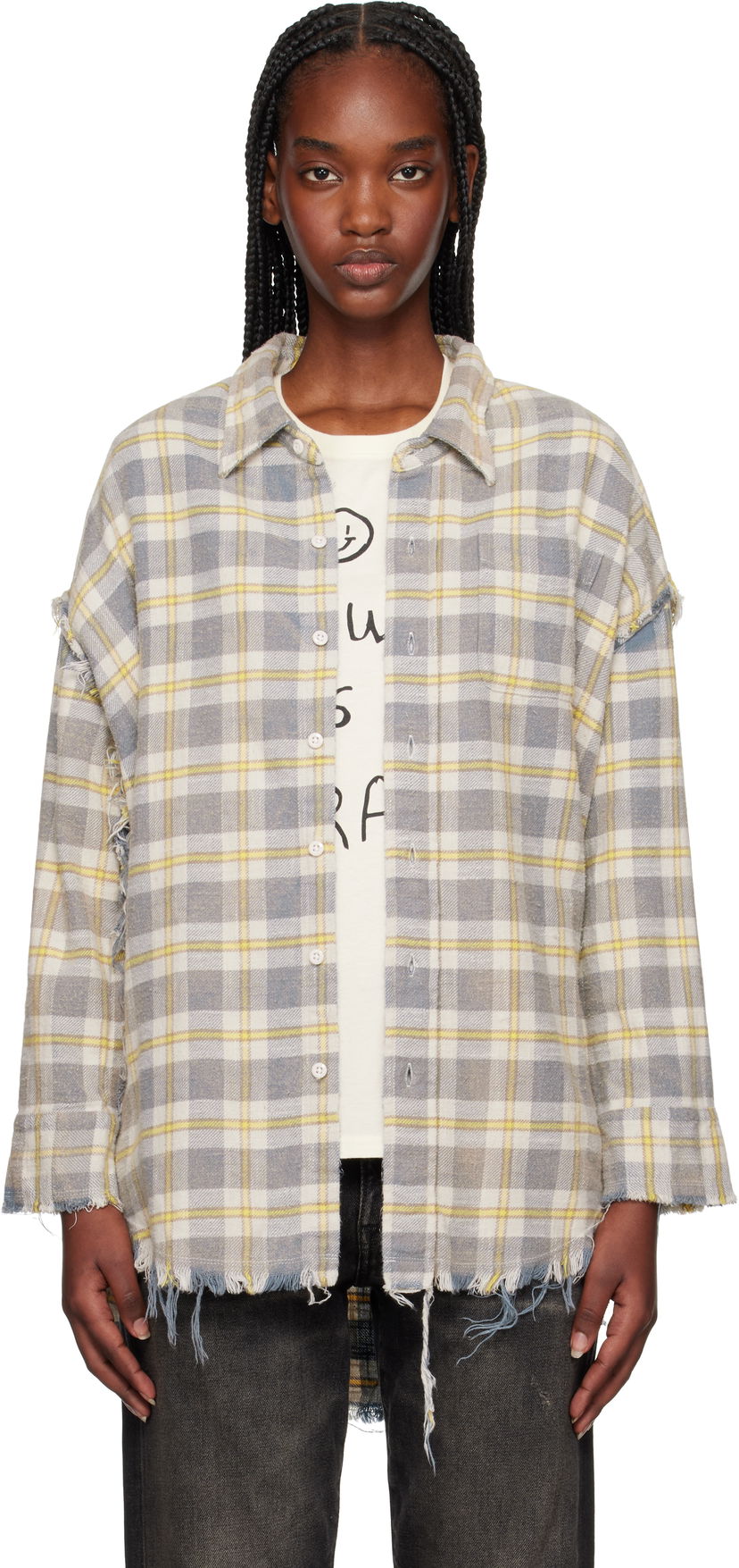 Skjorta R13 R13 Shredded Seam Drop Neck Shirt Grå | R13WR075-R467B