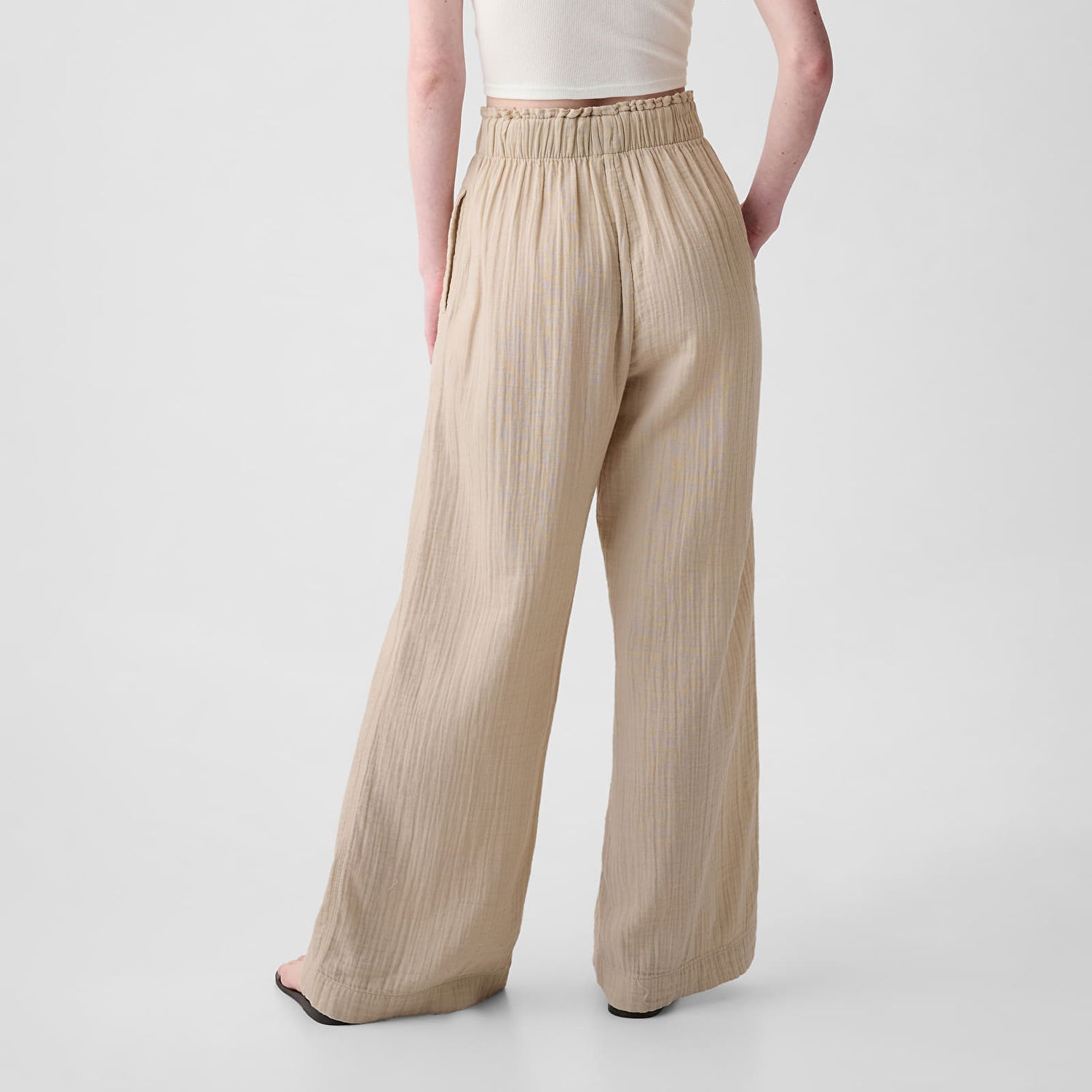 Byxor GAP Gauze Wide Leg Pants Bedrock Beige | 855967-01, 1