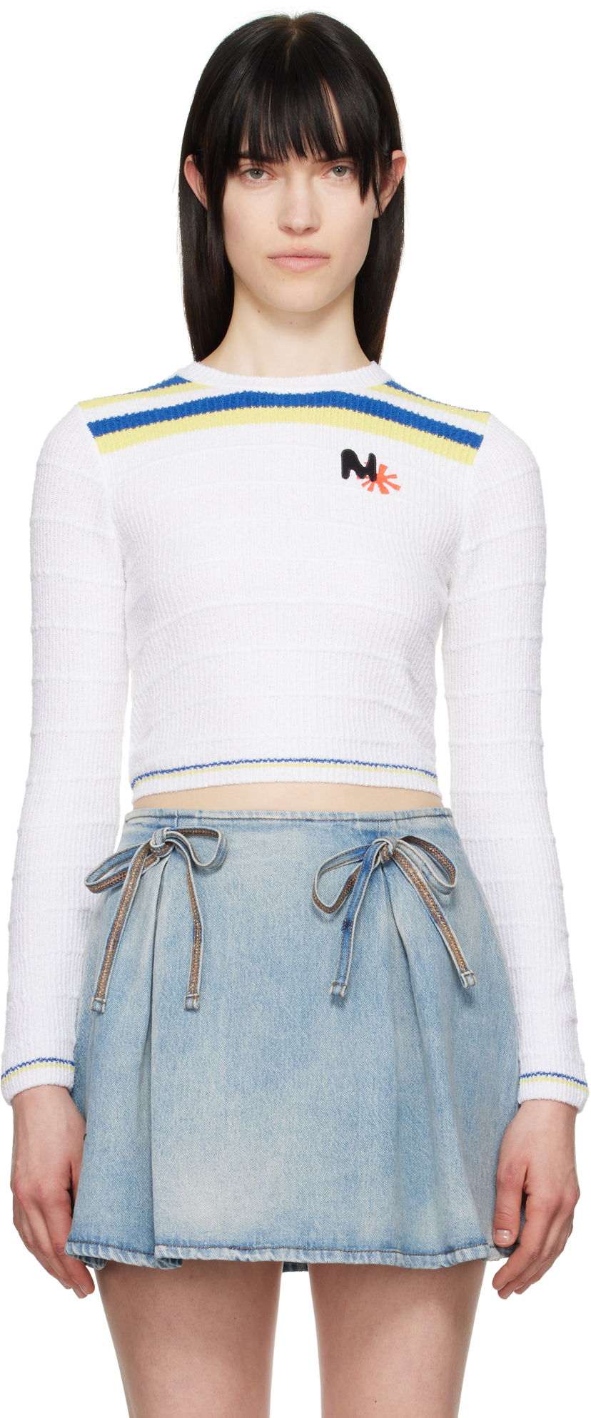 Sweater MSGM MSGM Embroidered Logo Cropped Sweater Vit | 3841MDM201 257289