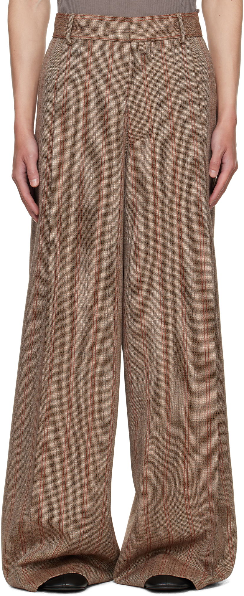 Byxor Dries Van Noten Dries Van Noten Wide Leg Pleated Trousers Brun | 252-020915-2056