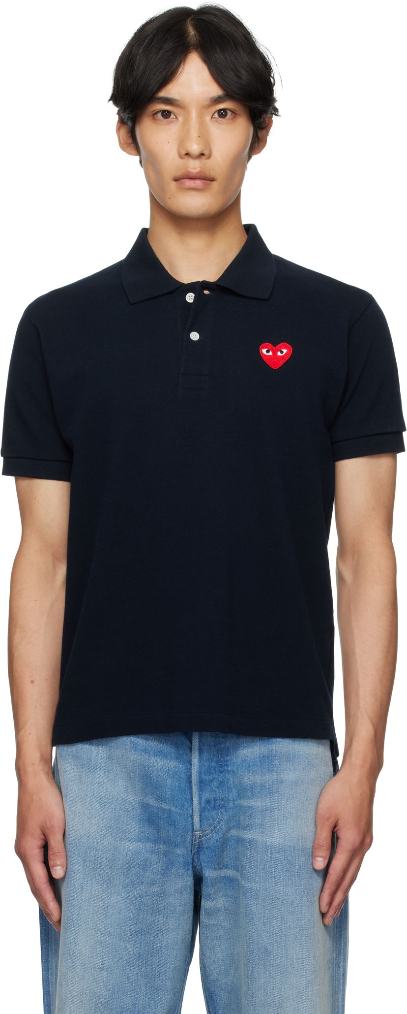 Polotröja Comme des Garçons Comme des Garçons Play Heart Patch Polo Mörkblå | AZ-T006-051