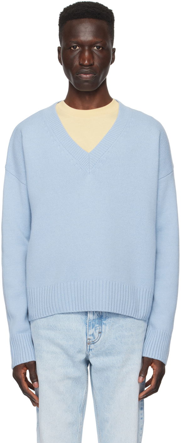 Sweater AMI Paris Cropped Sweater Blå | UKS234.KN0028