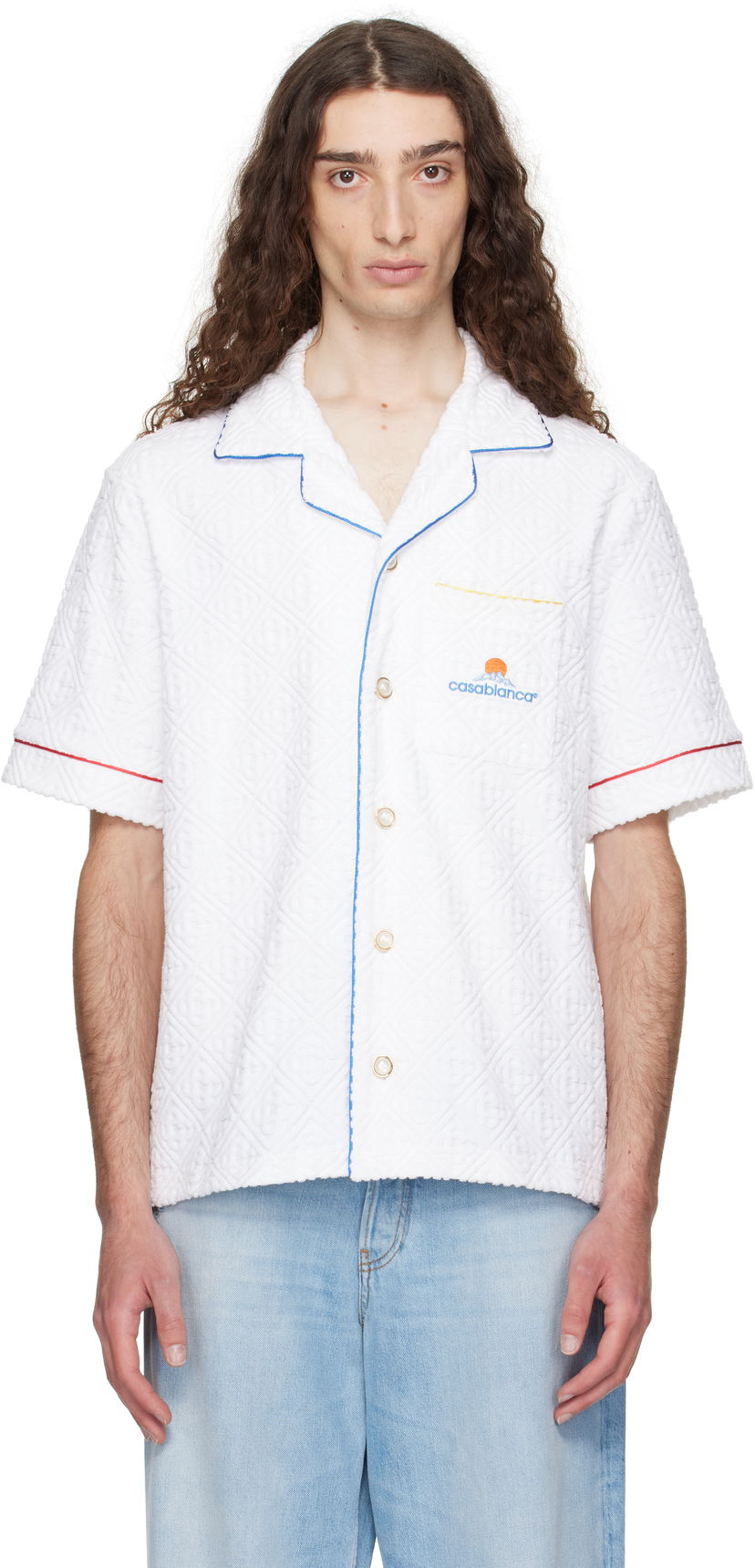 Skjorta Casablanca Casablanca Monogram Jacquard Towelling Short Sleeve Shirt Vit | MPF25-SH-085-01