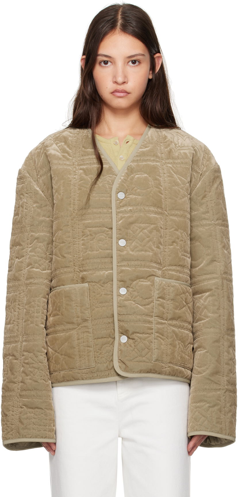 Pufferjacka Nanushka Nanushka Adara Quilted Velvet Jacket Beige | NU24FWJK03166