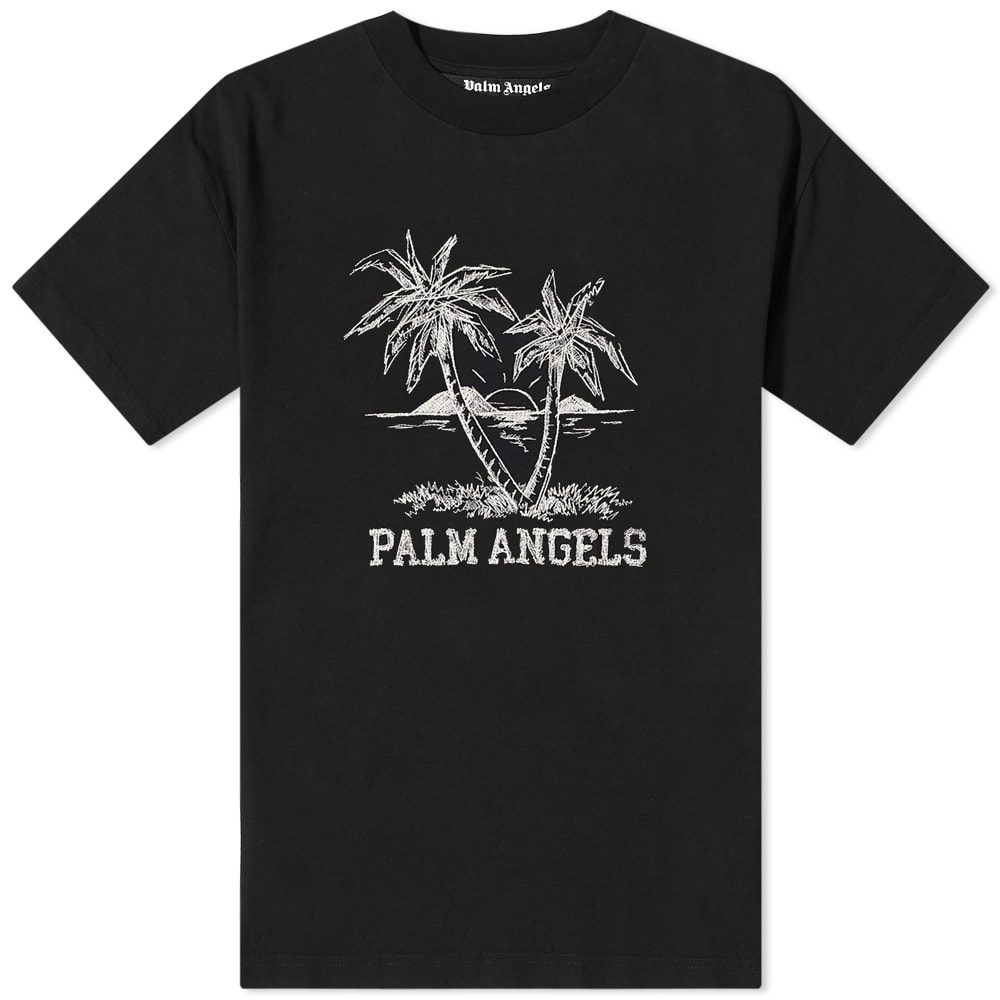 T-shirt Palm Angels Sunset Palms Logo Tee Svart | PMAA001S22JER0141001, 0