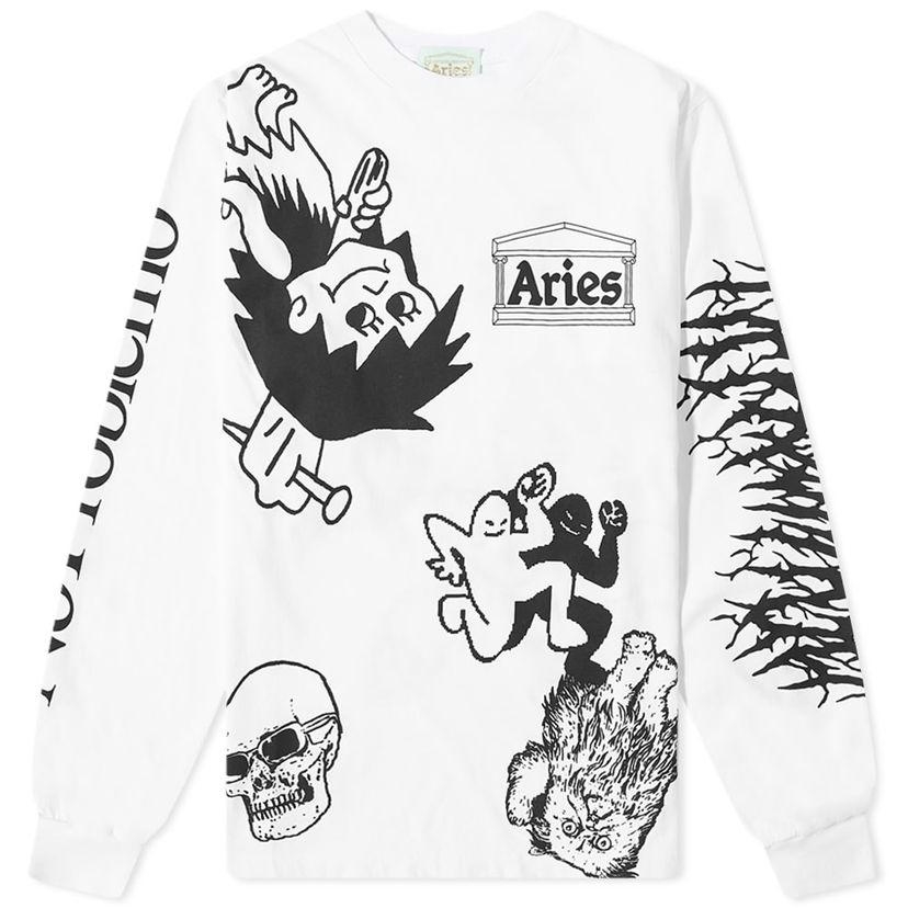 T-shirt Aries Aries Long Sleeve Graphic T-Shirt Vit | FTAR60024-WHT
