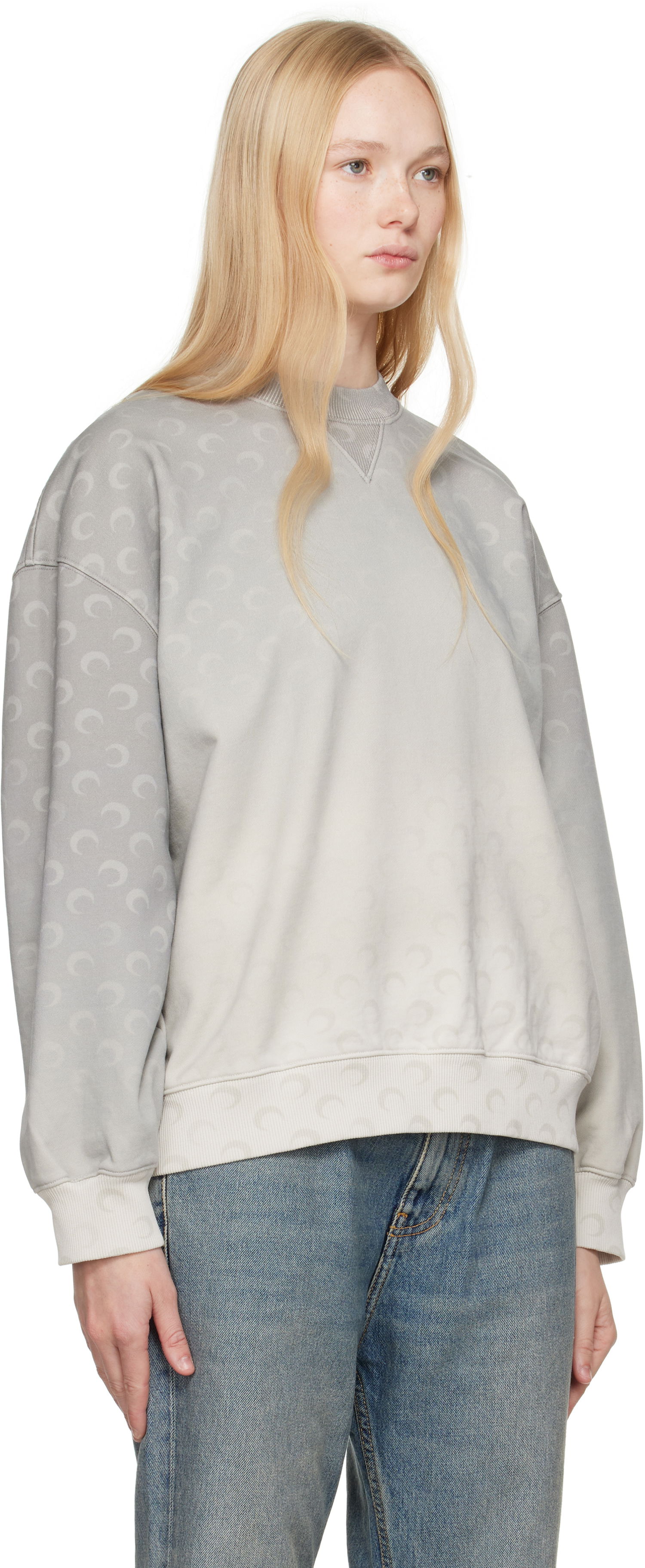 Sweater Marine Serre Marine Serre Moon Faded Fleece Oversized Sweatshirt Grå | UST022A CJER0073, 1