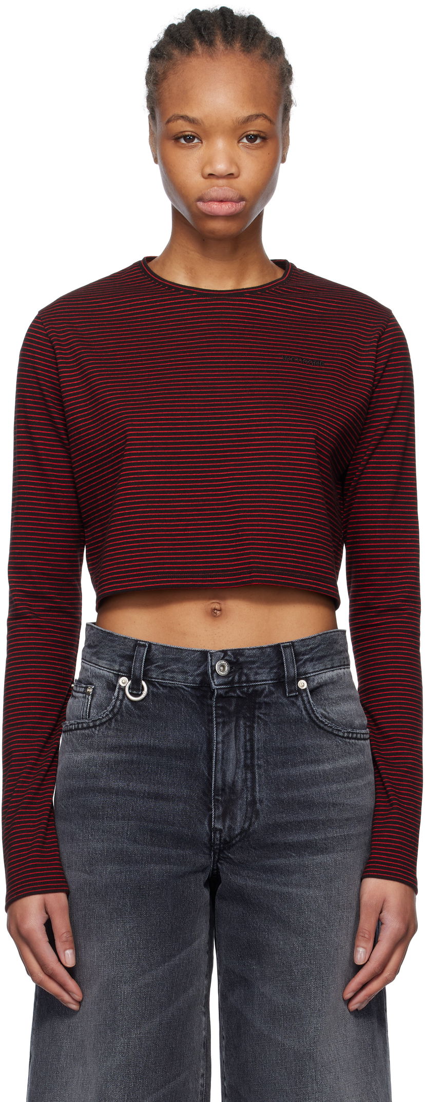 Crop top We11done We11done Striped Cropped Longsleeve T-Shirt Röd | WD-TT0-25-716-W-BK