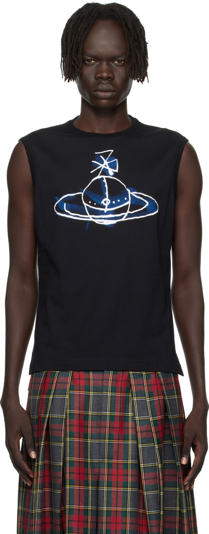 Linne Vivienne Westwood Vivienne Westwood Drawn Orb Sleeveless T-Shirt Svart | 2G01000A-J001M-