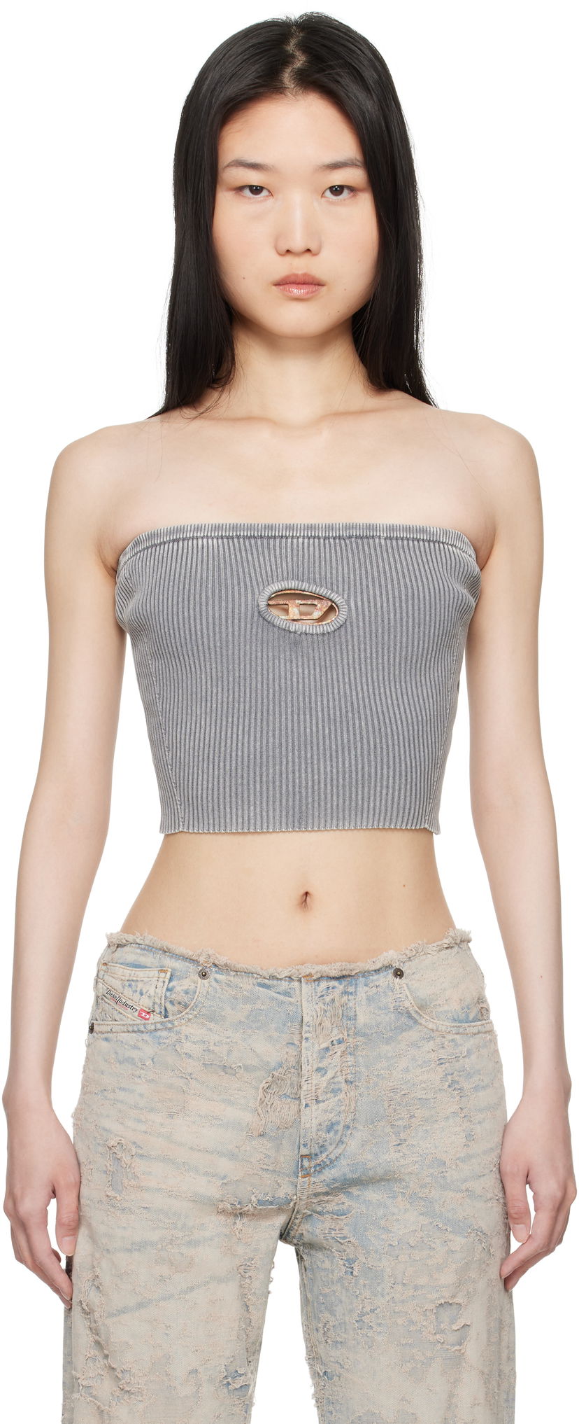Crop top Diesel M-Clarksville-R Tube Top Grå | A16270 0DBDI