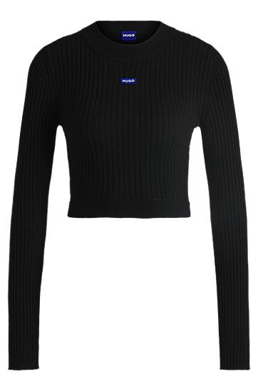 Sweater BOSS HUGO Cropped Ribbed Sweater Svart | 50518280