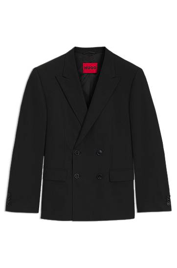 Jacka BOSS HUGO Slim-Fit Double-Breasted Stretch Wool-Blend Jacket Svart | 50537779