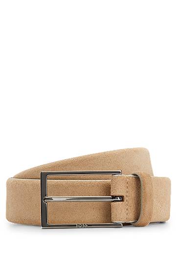Bälten BOSS BOSS Suede Belt with Logo Beige | 50470776
