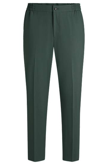 Byxor BOSS Slim-Fit Wool-Blend Poplin Trousers Grön | 50530110