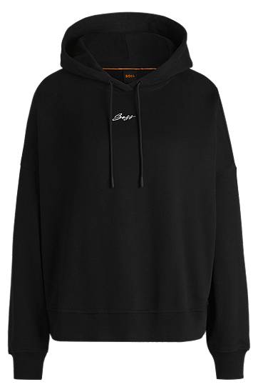 Sweatshirt BOSS Oversized Cotton Terry Hoodie with Handwritten Logo Svart | 50547572, 0