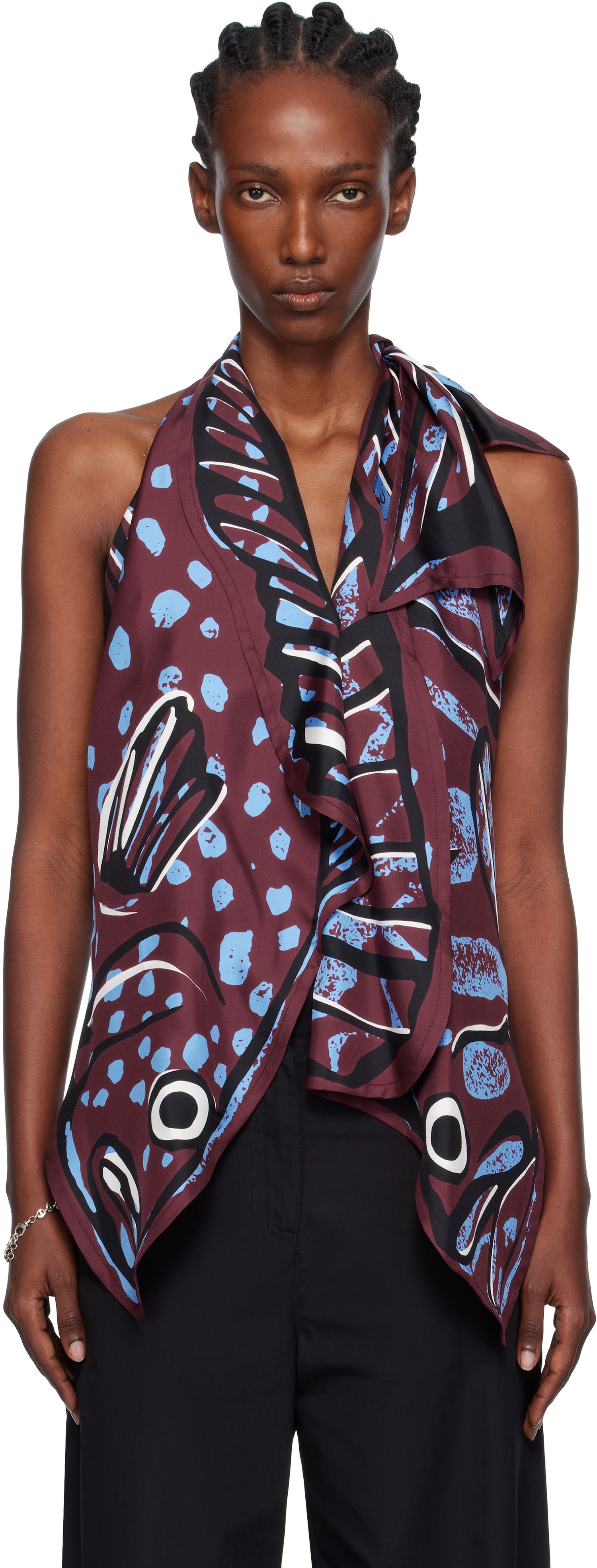 Linne Bottega Veneta Bottega Veneta Silk Twill Printed Halter Top Bourgogne | 833135 V5JY0, 0