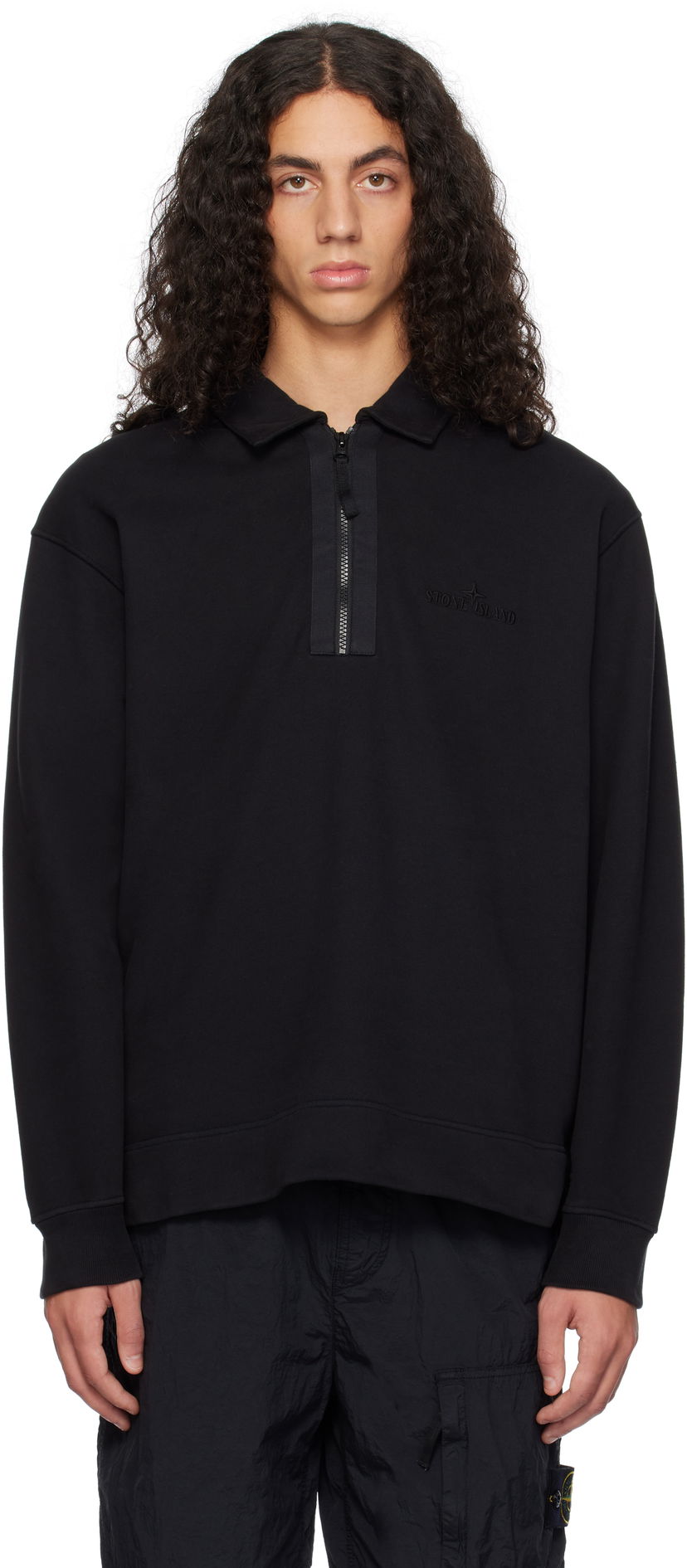 Sweatshirt Stone Island Stone Island Half-Zip Polo Sweatshirt Svart | 811565120