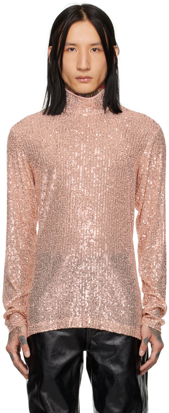 Sweater Anna Sui Exclusive Sequin Turtleneck Top Rosa | M1124D22