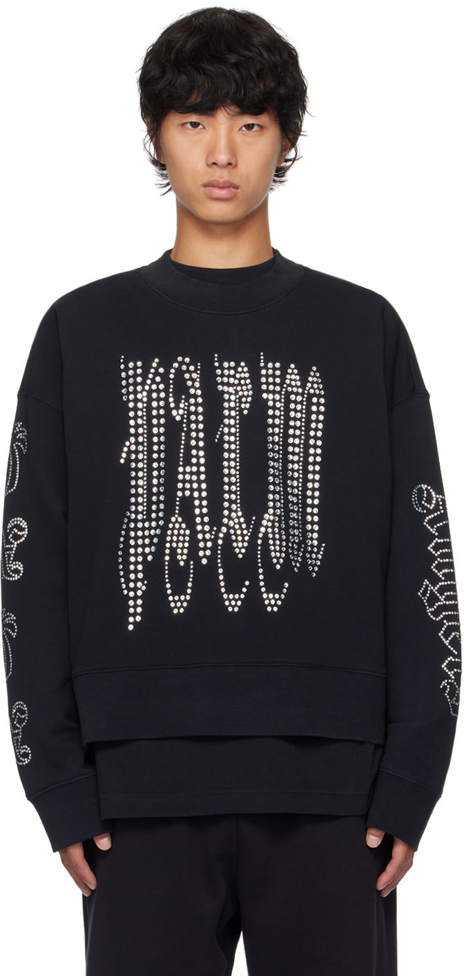 Sweatshirt Palm Angels Black Gothic Logo Studded Sweatshirt Svart | PMBA026F24FLE0031072