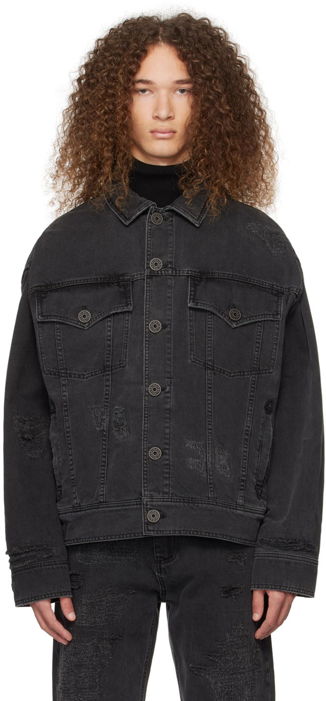 Jacka Balmain Distressed Denim Jacket Svart | CH1TC300DD95