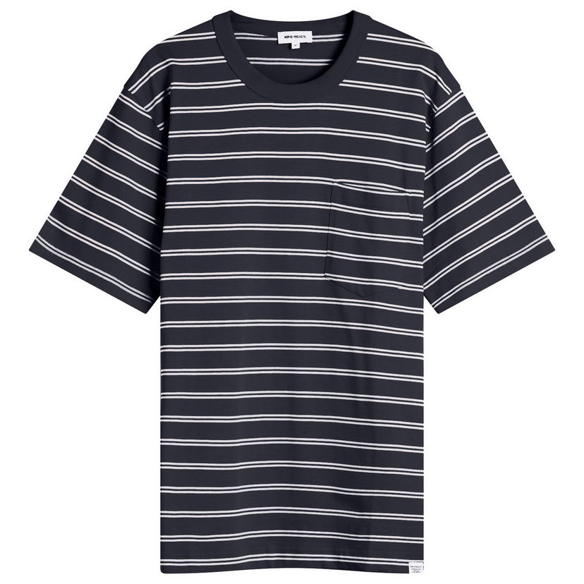 T-shirt NORSE PROJECTS Holger Sailor Stripe Pocket T-Shirt, Size Large Mörkblå | N01-0669-7004