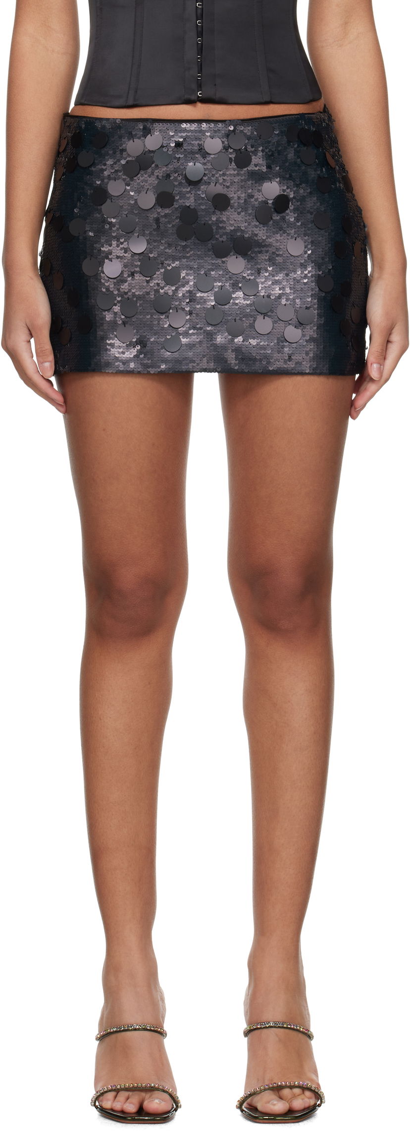 Kjol GUIZIO Guizio Low Rise Sequin Miniskirt Svart | C00305W020