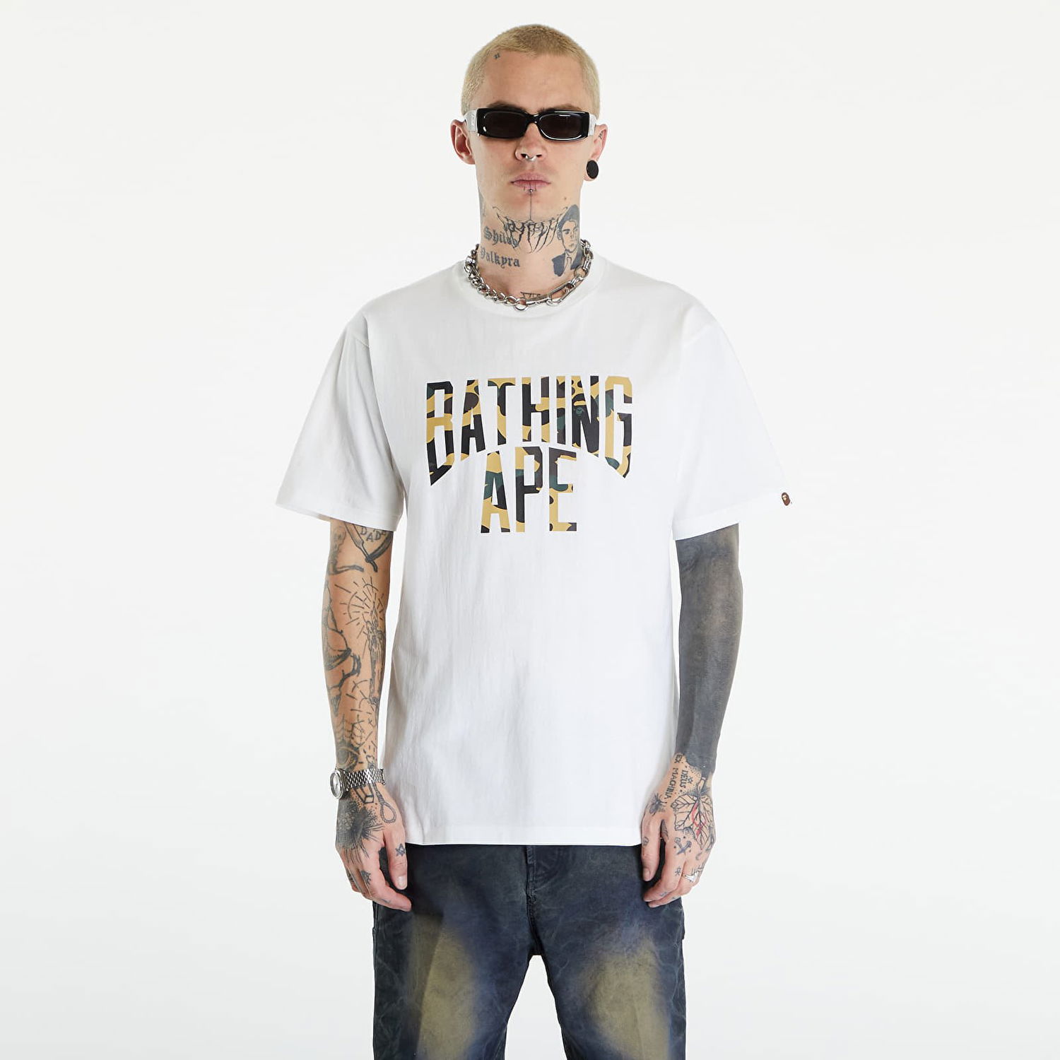 T-shirt BAPE A BATHING APE 1St Camo Nyc Logo Tee White Vit | 001TEK301011M WHT, 0