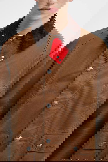 Jacka Barbour Paul Smith OS Bedale Wax Jacket with Red Snap Tab and Corduroy Collar Brun | MWX2515TA51, 3