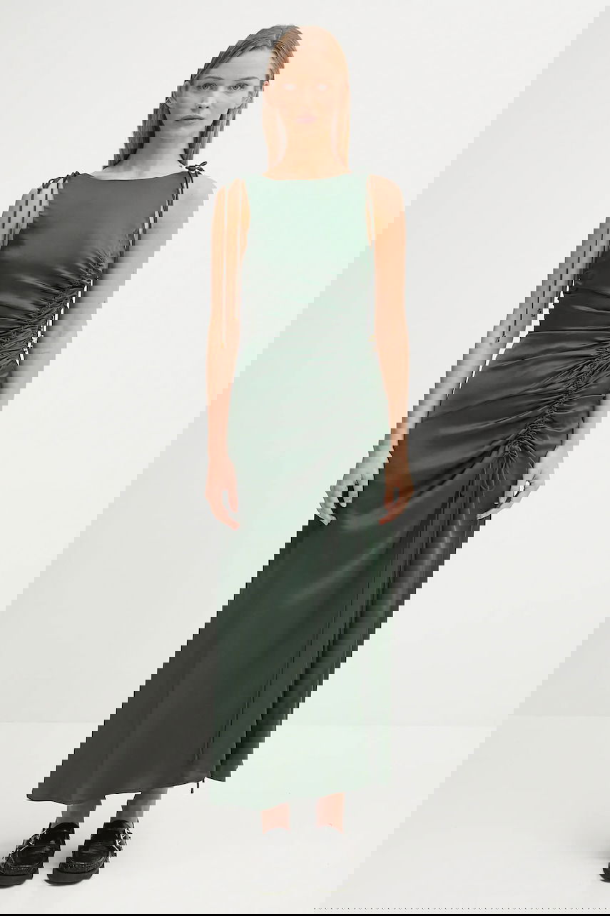 Klä GANNI GANNI Stretch Satin Gathered Maxi Dress Grön | W0739, 0