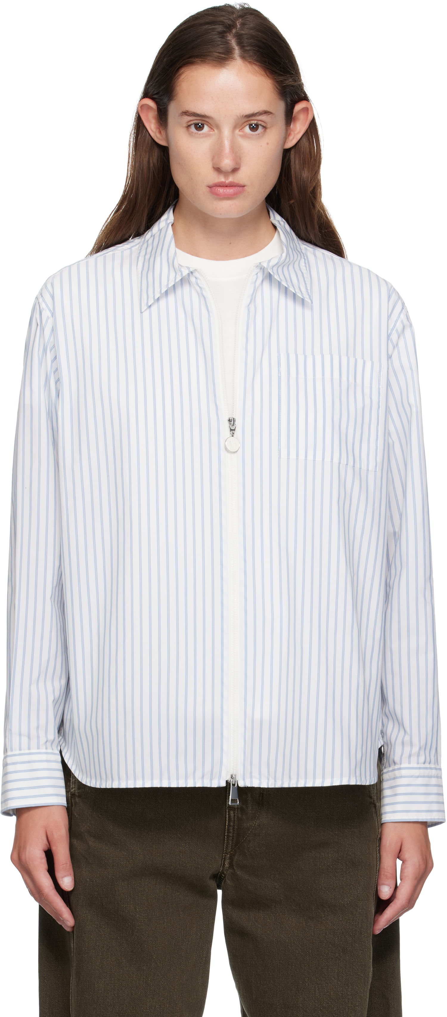 Skjorta Moncler Moncler Striped Zip Shirt Vit | K20932F00016598S1, 0