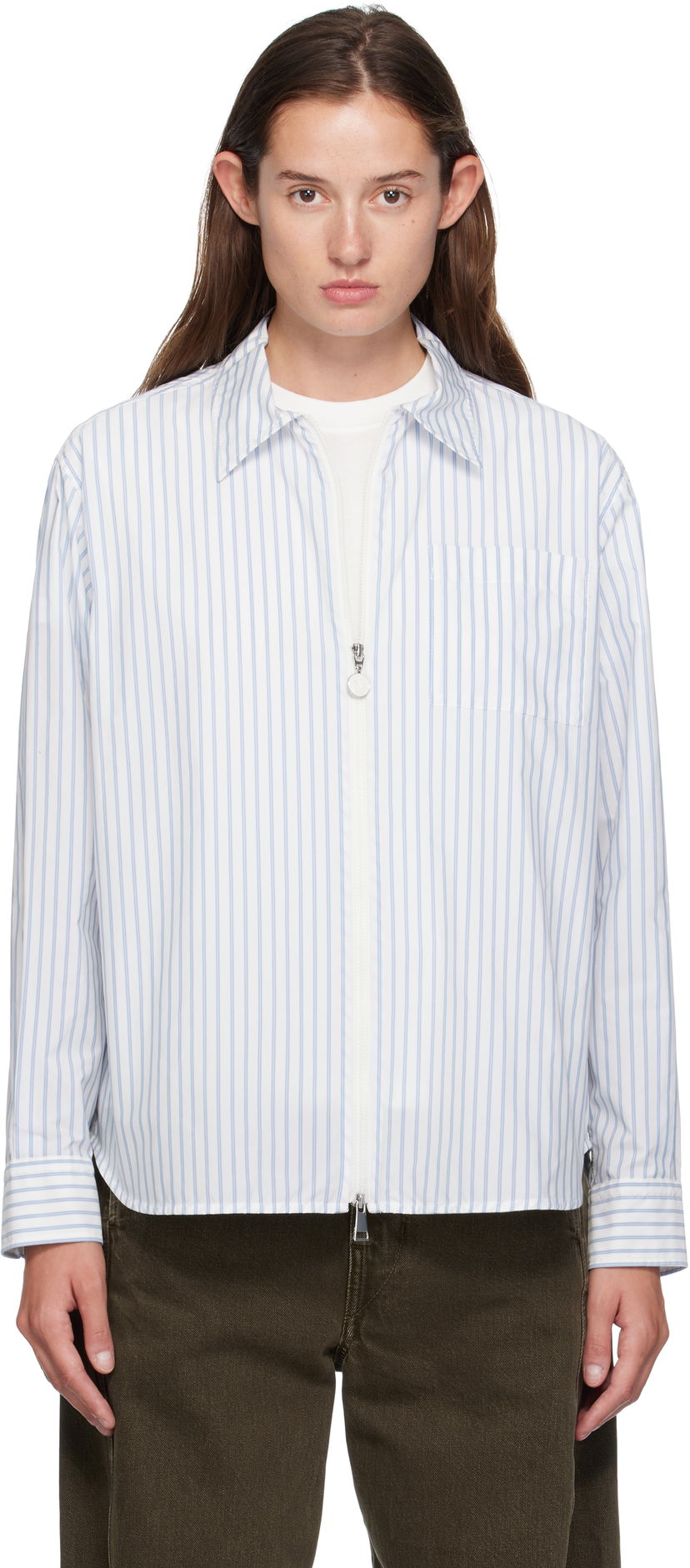 Skjorta Moncler Moncler Striped Zip Shirt Vit | K20932F00016598S1