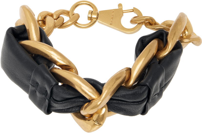 Armband Balmain Chain Leather Bracelet Svart | EN1XH471MBLH