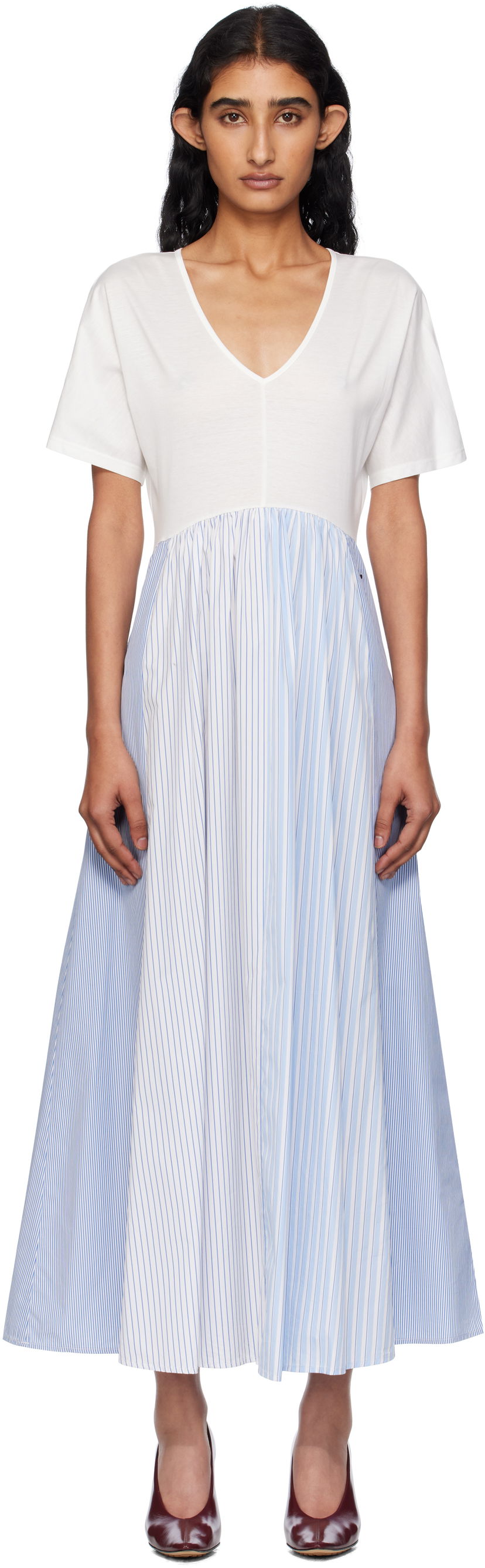 Klä Max Mara Weekend Max Mara Bronzo Striped Midi Dress Vit | 2515621082600
