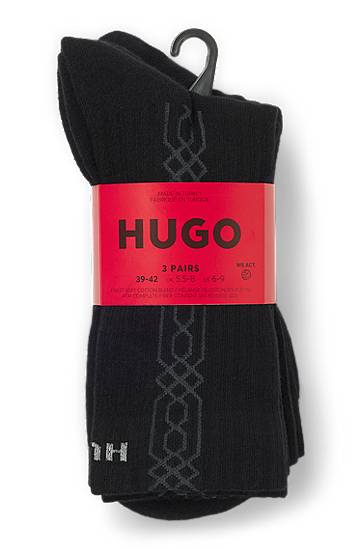 Strumpor BOSS Three-pack of short socks with lettering and geometric pattern Svart | 50546345, 1
