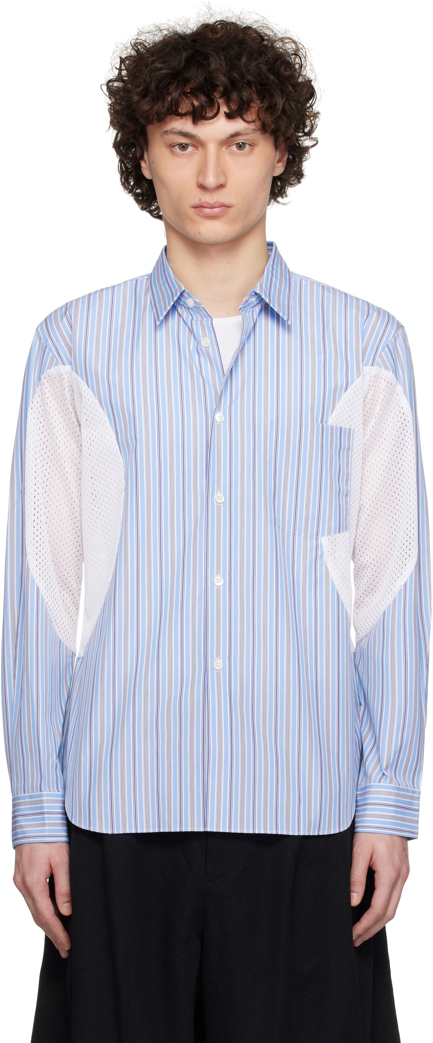 Skjorta Comme des Garçons Broad Stripe x Polyester Mesh Shirt Blå | DO-B025-051, 0