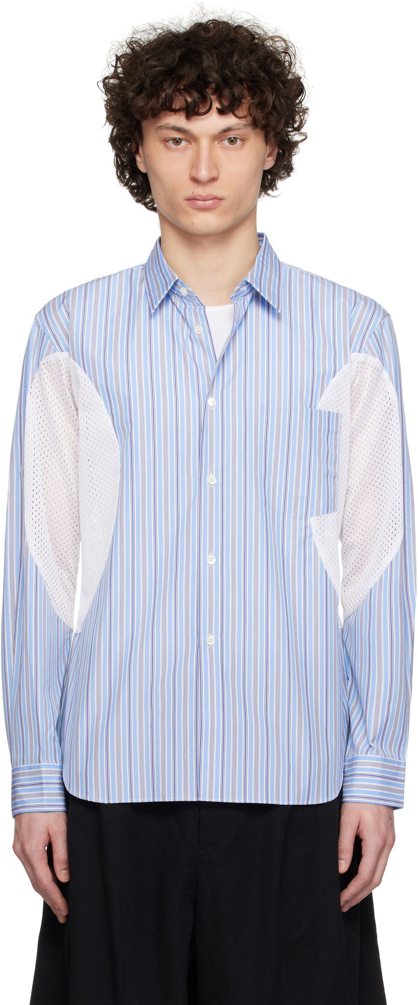Skjorta Comme des Garçons Broad Stripe x Polyester Mesh Shirt Blå | DO-B025-051