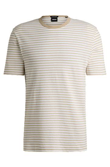 T-shirt BOSS Regular-Fit Cotton-Linen T-Shirt Beige | 50537498