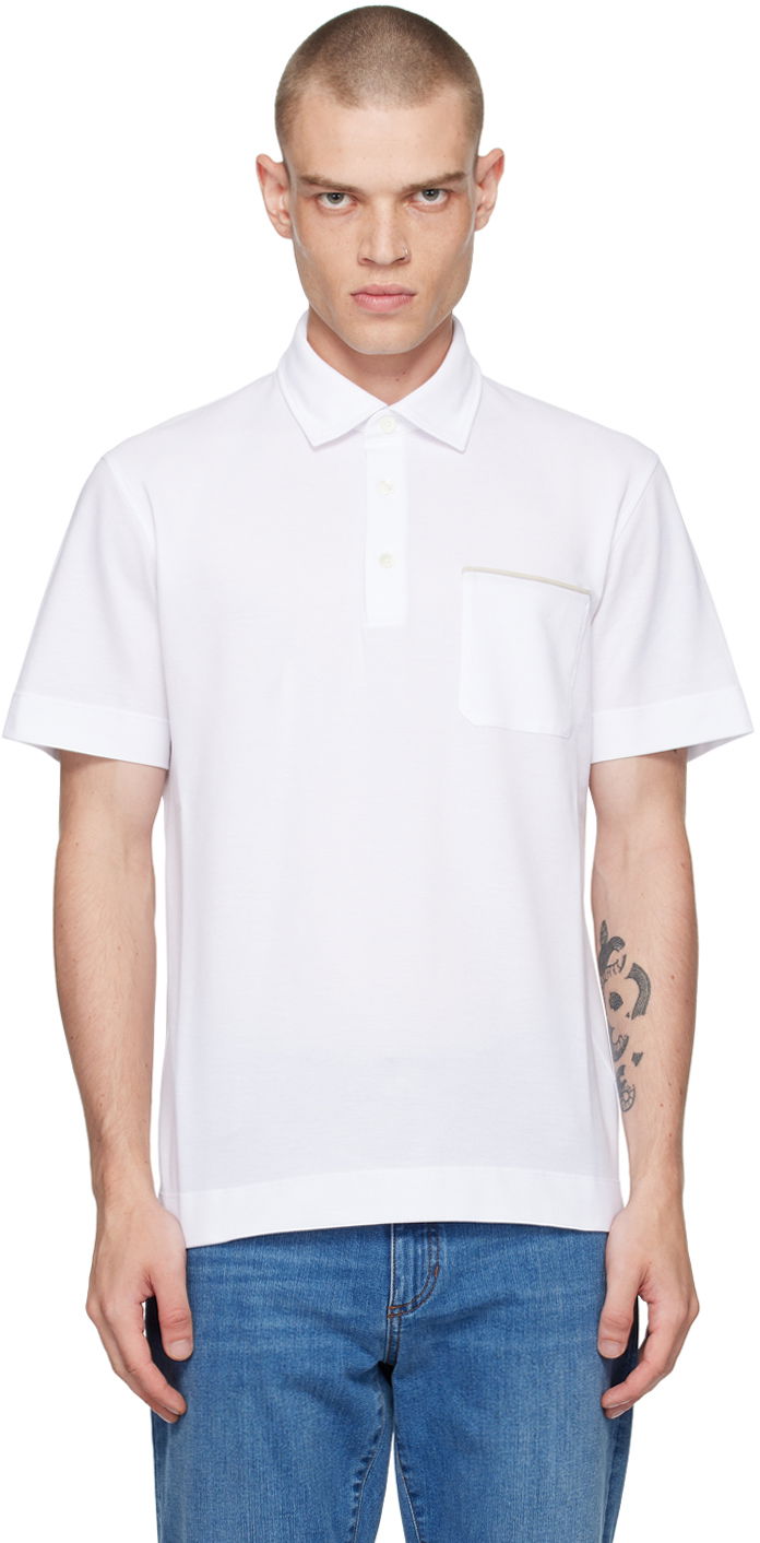 Polotröja ZEGNA White Pocket Polo Vit | UE392A8-E752