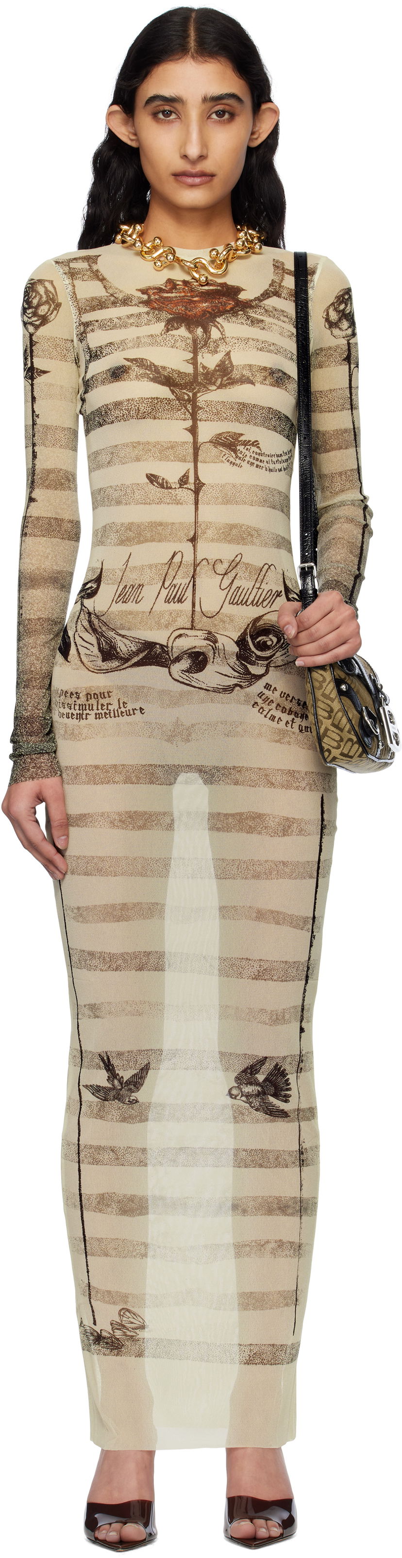 Klä Jean Paul Gaultier Jean Paul Gaultier Tattoo Marinière Maxi Dress Beige | 25/34-F-RO396-T585-030030