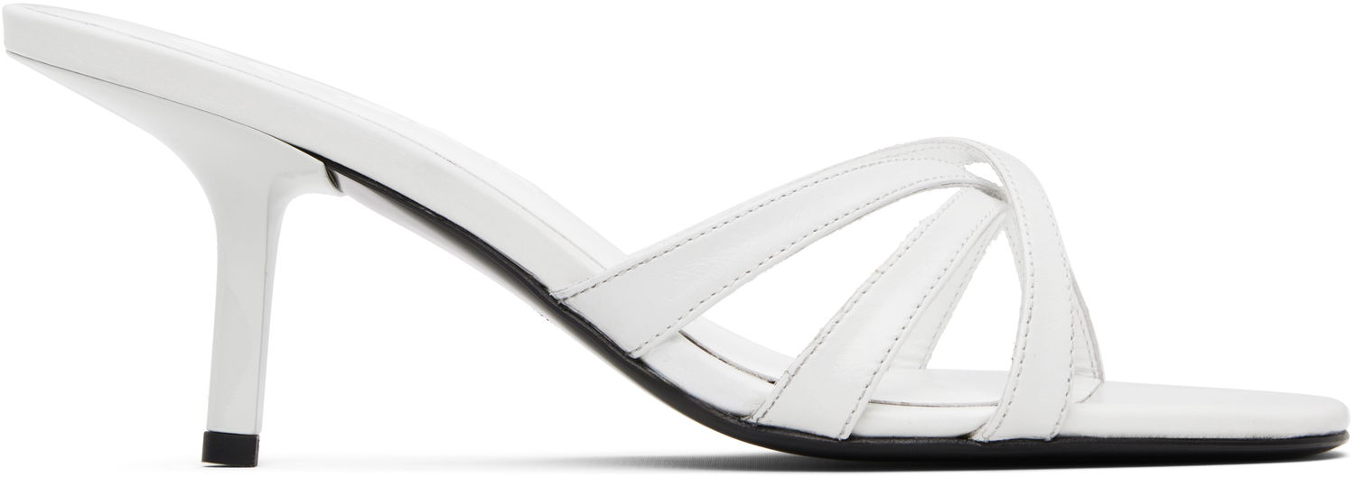 Skovård BY FAR BY FAR Julie Creased Calf Leather Heeled Sandals Vit | MWFHO020CL034WH025PL, 0