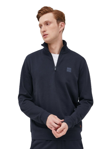 Sweatshirt BOSS Logo Patch Zip-Neck Sweatshirt Mörkblå | 50468926