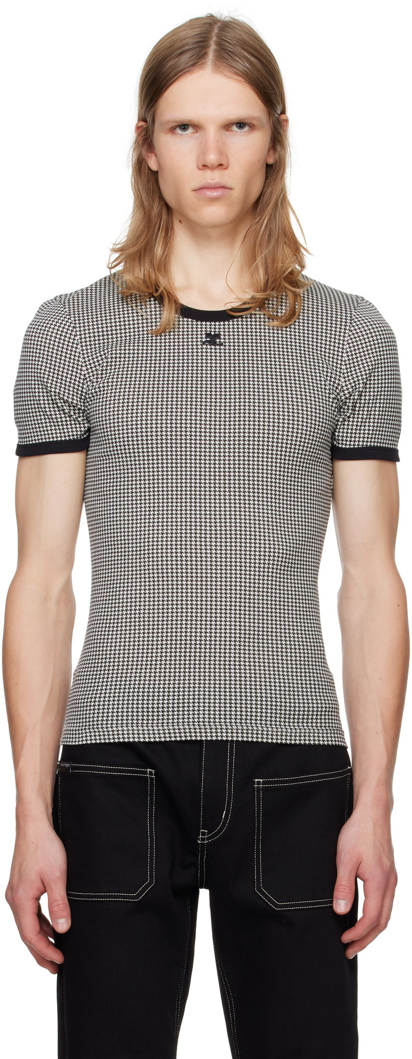T-shirt Courrèges Courrèges Houndstooth Print T-Shirt Vit | 324JTS020JS0167