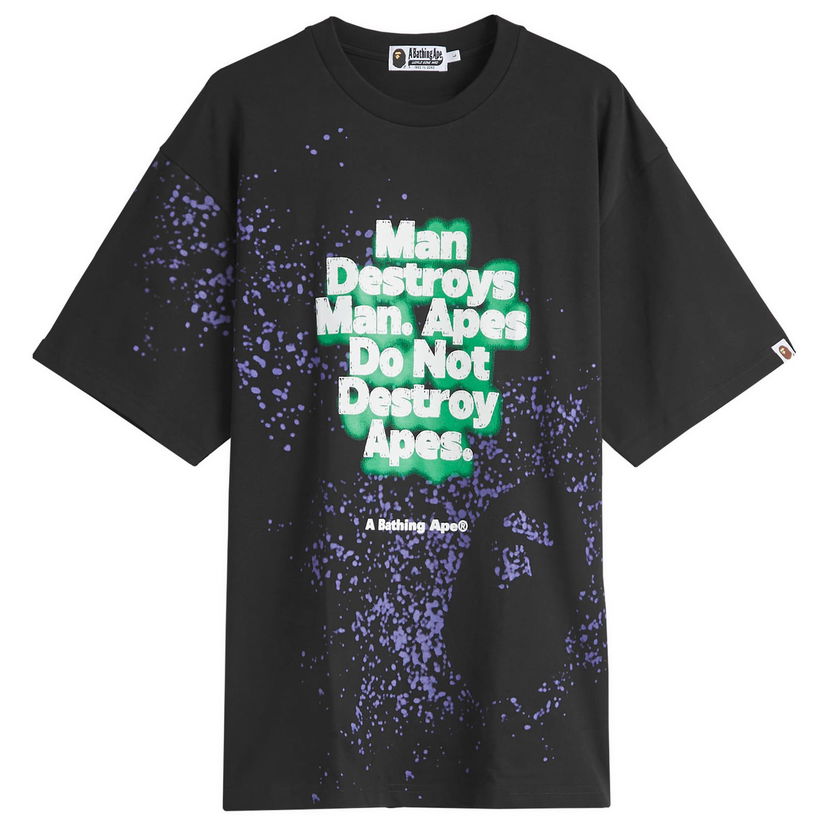 T-shirt BAPE Spray Print Slogan T-Shirt Svart | 001CSK801313M-BLK