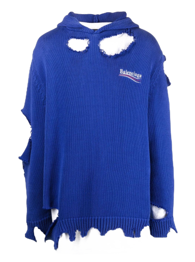 Sweatshirt Balenciaga Political Campaign Destroyed Knit Hoodie Mörkblå | PC040100