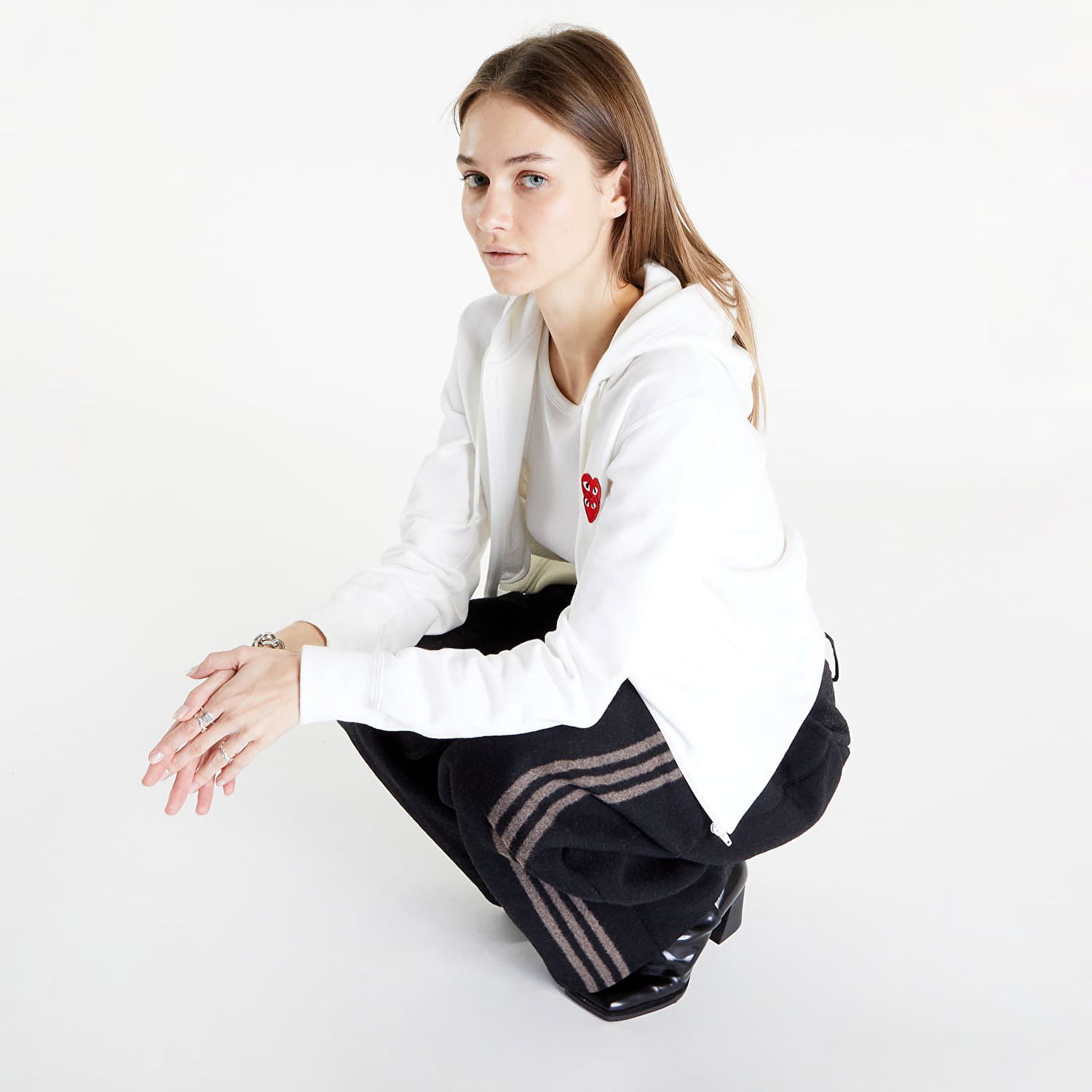 Sweatshirt Comme des Garçons Double Heart Zip Hoodie Vit | AZT293 white, 0
