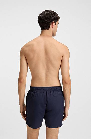 Badkläder BOSS Drawstring swim shorts with stacked-logo print Mörkblå | 50545464, 1