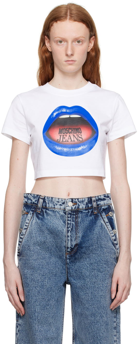 Crop top Moschino Moschino Jeans Graphic Crop T-Shirt Vit | 1208 8262